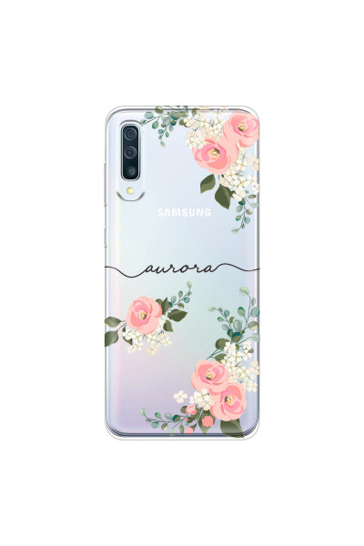 SAMSUNG - Galaxy A70 - Soft Clear Case - Pink Floral Handwritten