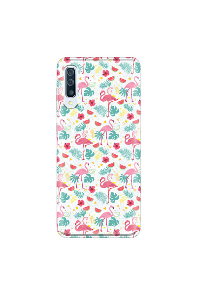 SAMSUNG - Galaxy A70 - Soft Clear Case - Tropical Flamingo II