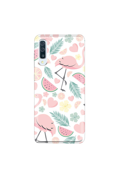 SAMSUNG - Galaxy A70 - Soft Clear Case - Tropical Flamingo III