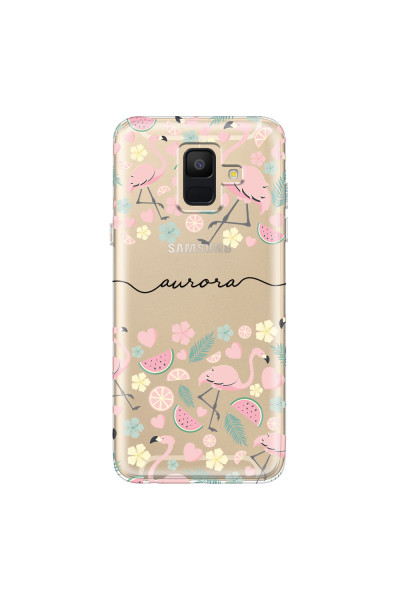 SAMSUNG - Galaxy A6 - Soft Clear Case - Monogram Flamingo Pattern III
