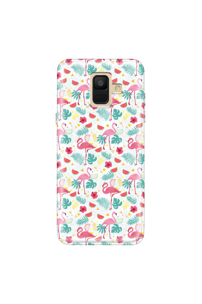 SAMSUNG - Galaxy A6 - Soft Clear Case - Tropical Flamingo II