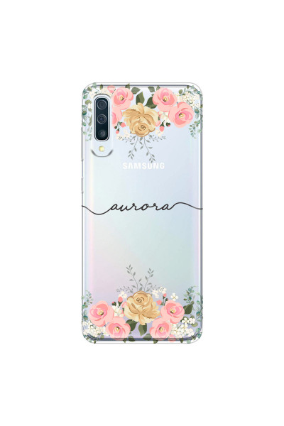SAMSUNG - Galaxy A70 - Soft Clear Case - Dark Gold Floral Handwritten