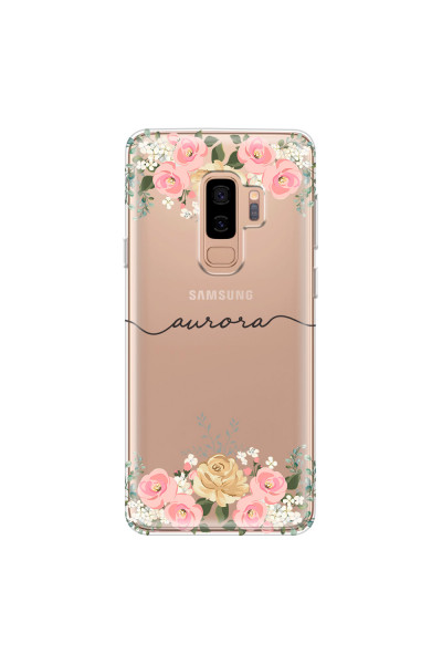 SAMSUNG - Galaxy S9 Plus - Soft Clear Case - Dark Gold Floral Handwritten