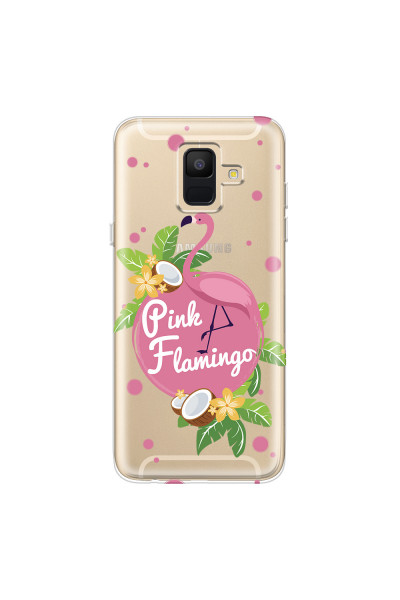 SAMSUNG - Galaxy A6 - Soft Clear Case - Pink Flamingo