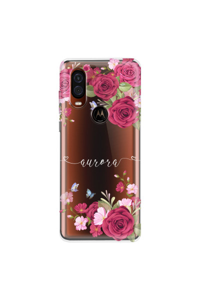 MOTOROLA by LENOVO - Moto One Vision - Soft Clear Case - Rose Garden with Monogram