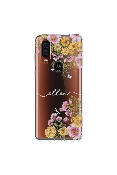 MOTOROLA by LENOVO - Moto One Vision - Soft Clear Case - Meadow Garden with Monogram