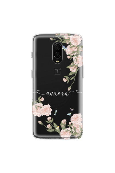 ONEPLUS - OnePlus 6T - Soft Clear Case - Pink Rose Garden with Monogram