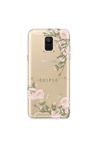 SAMSUNG - Galaxy A6 2018 - Soft Clear Case - Pink Rose Garden with Monogram