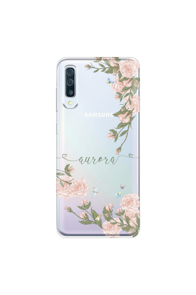 SAMSUNG - Galaxy A50 - Soft Clear Case - Pink Rose Garden with Monogram