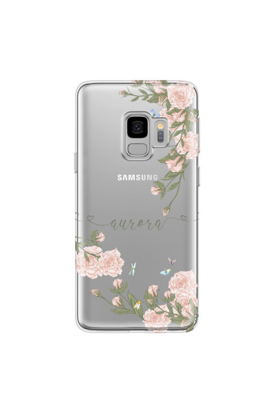 SAMSUNG - Galaxy S9 - Soft Clear Case - Pink Rose Garden with Monogram