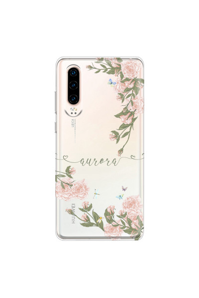 HUAWEI - P30 - Soft Clear Case - Pink Rose Garden with Monogram