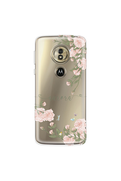 MOTOROLA by LENOVO - Moto G6 Play - Soft Clear Case - Pink Rose Garden with Monogram