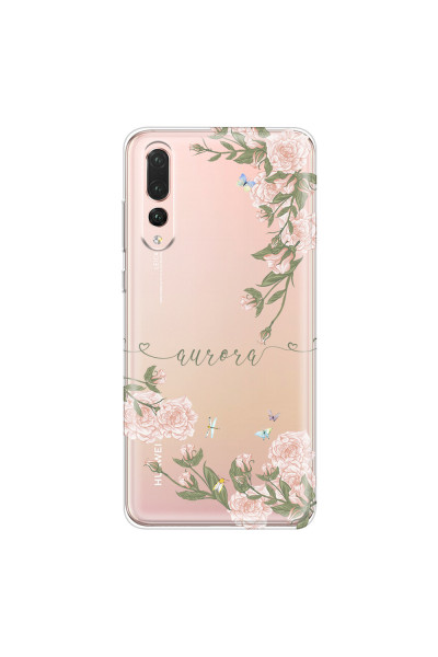 HUAWEI - P20 Pro - Soft Clear Case - Pink Rose Garden with Monogram
