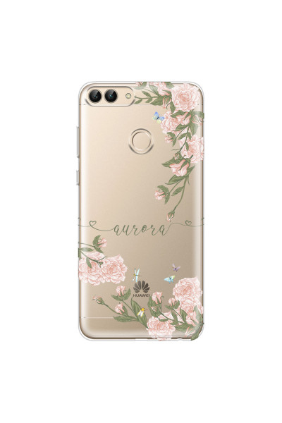 HUAWEI - P Smart 2018 - Soft Clear Case - Pink Rose Garden with Monogram