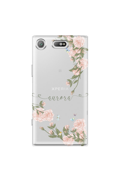 SONY - Sony XZ1 Compact - Soft Clear Case - Pink Rose Garden with Monogram