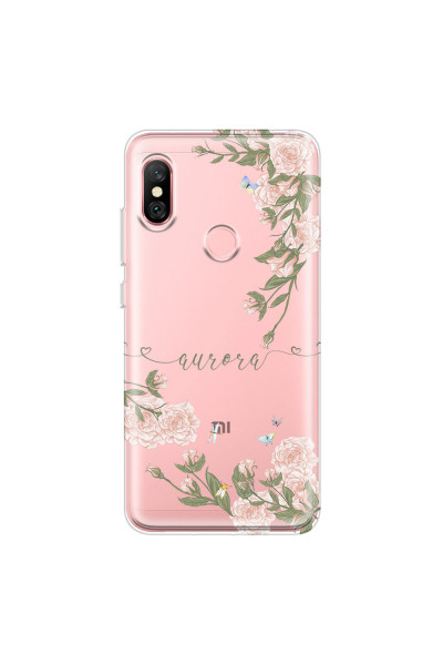 XIAOMI - Redmi Note 6 Pro - Soft Clear Case - Pink Rose Garden with Monogram