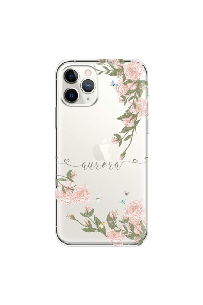 APPLE - iPhone 11 Pro Max - Soft Clear Case - Pink Rose Garden with Monogram