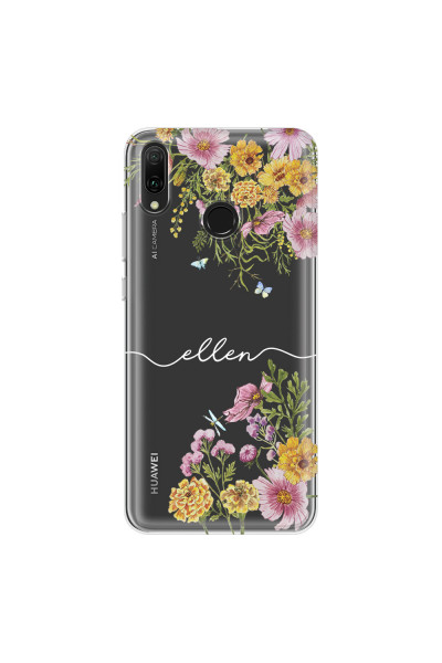 HUAWEI - Y9 2019 - Soft Clear Case - Meadow Garden with Monogram White