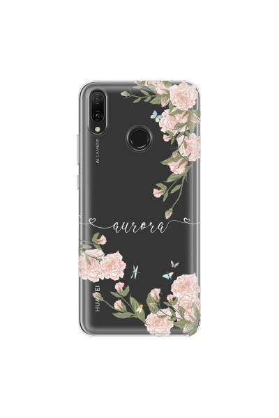 HUAWEI - Y9 2019 - Soft Clear Case - Pink Rose Garden with Monogram White