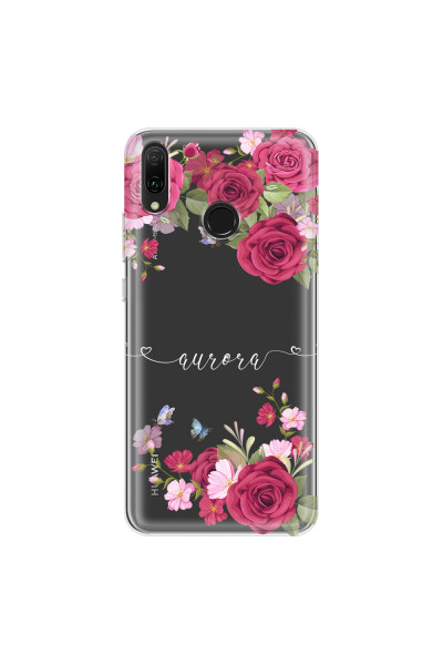 HUAWEI - Y9 2019 - Soft Clear Case - Rose Garden with Monogram White