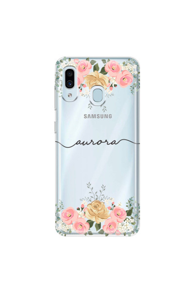 SAMSUNG - Galaxy A20 / A30 - Soft Clear Case - Dark Gold Floral Handwritten