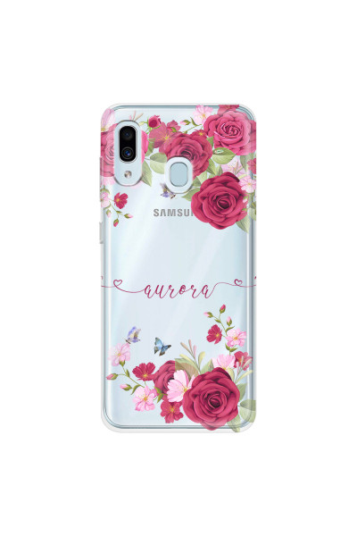 SAMSUNG - Galaxy A20 / A30 - Soft Clear Case - Rose Garden with Monogram Red