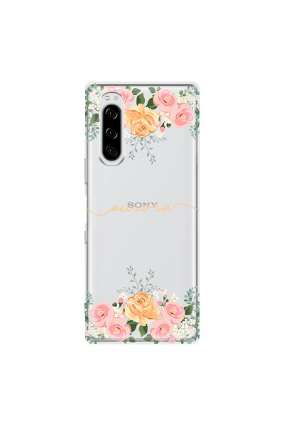 SONY - Sony Xperia 5 - Soft Clear Case - Gold Floral Handwritten