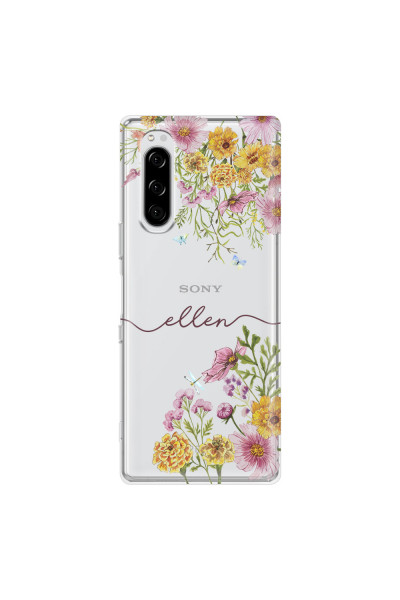 SONY - Sony Xperia 5 - Soft Clear Case - Meadow Garden with Monogram Red