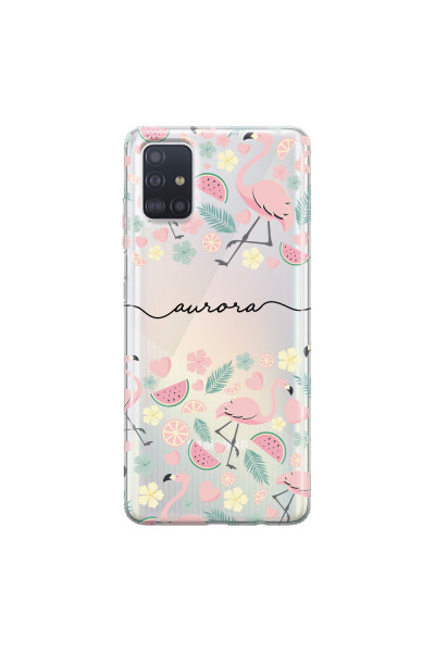 SAMSUNG - Galaxy A51 - Soft Clear Case - Clear Flamingo Handwritten Dark