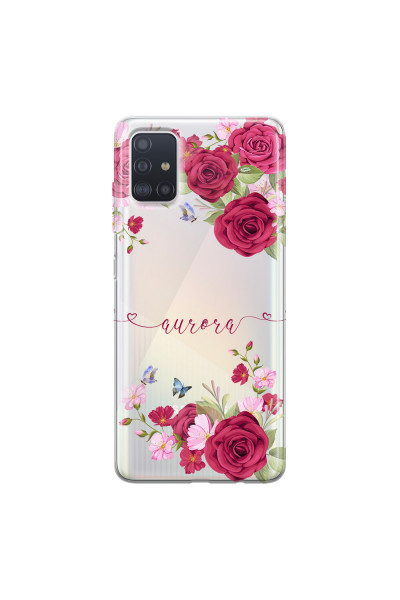 SAMSUNG - Galaxy A51 - Soft Clear Case - Rose Garden with Monogram Red