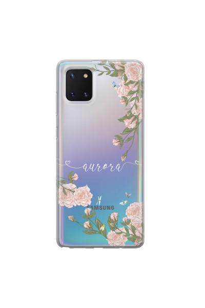 SAMSUNG - Galaxy Note 10 Lite - Soft Clear Case - Pink Rose Garden with Monogram White