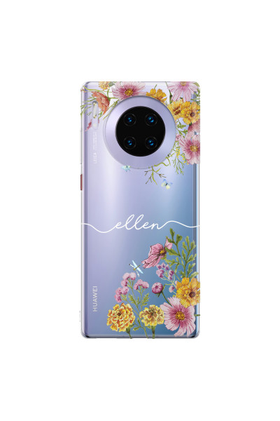 HUAWEI - Mate 30 Pro - Soft Clear Case - Meadow Garden with Monogram White