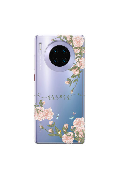 HUAWEI - Mate 30 Pro - Soft Clear Case - Pink Rose Garden with Monogram Green