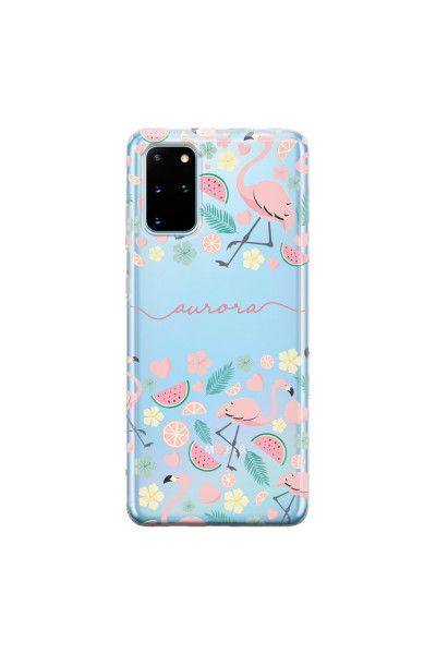 SAMSUNG - Galaxy S20 Plus - Soft Clear Case - Clear Flamingo Handwritten