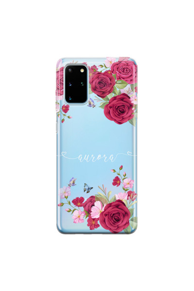 SAMSUNG - Galaxy S20 - Soft Clear Case - Rose Garden with Monogram White