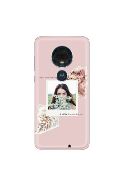 MOTOROLA by LENOVO - Moto G7 Plus - Soft Clear Case - Vintage Pink Collage Phone Case