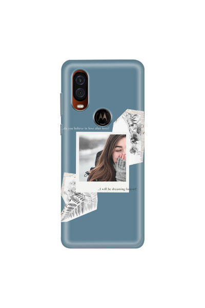 MOTOROLA by LENOVO - Moto One Vision - Soft Clear Case - Vintage Blue Collage Phone Case