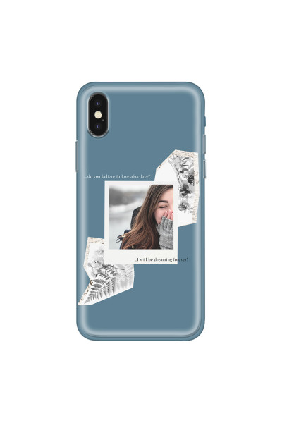 APPLE - iPhone XS - Soft Clear Case - Vintage Blue Collage Phone Case