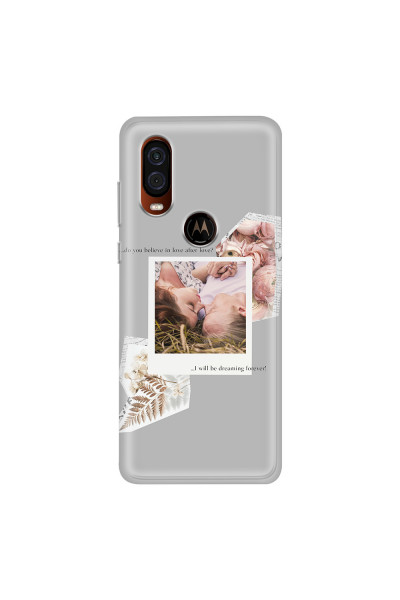 MOTOROLA by LENOVO - Moto One Vision - Soft Clear Case - Vintage Grey Collage Phone Case