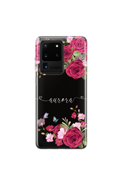 SAMSUNG - Galaxy S20 Ultra - Soft Clear Case - Rose Garden with Monogram White