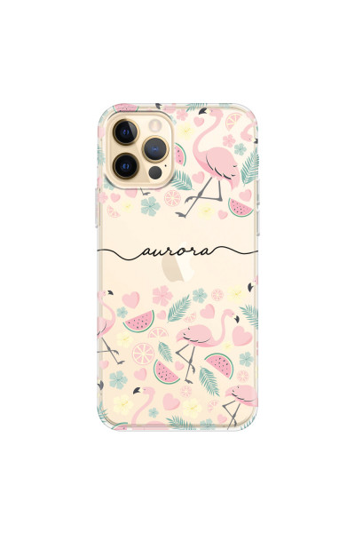APPLE - iPhone 12 Pro - Soft Clear Case - Clear Flamingo Handwritten Dark