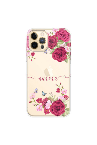 APPLE - iPhone 12 Pro - Soft Clear Case - Rose Garden with Monogram Red