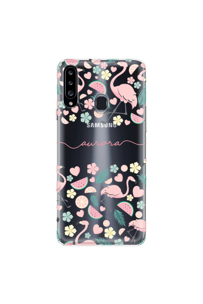 SAMSUNG - Galaxy A20S - Soft Clear Case - Clear Flamingo Handwritten