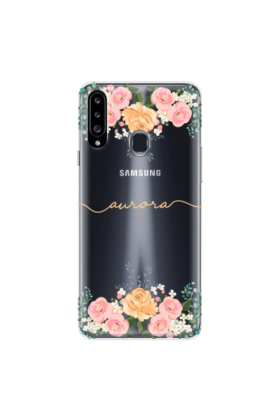 SAMSUNG - Galaxy A20S - Soft Clear Case - Gold Floral Handwritten
