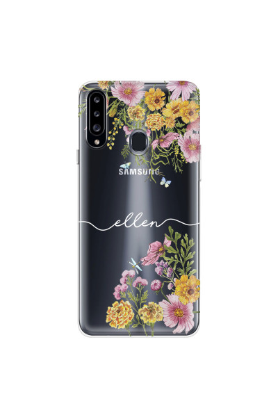 SAMSUNG - Galaxy A20S - Soft Clear Case - Meadow Garden with Monogram White