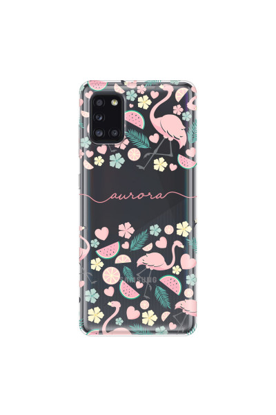 SAMSUNG - Galaxy A31 - Soft Clear Case - Clear Flamingo Handwritten