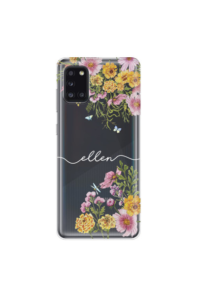 SAMSUNG - Galaxy A31 - Soft Clear Case - Meadow Garden with Monogram White