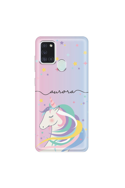 SAMSUNG - Galaxy A21S - Soft Clear Case - Pink Unicorn Handwritten