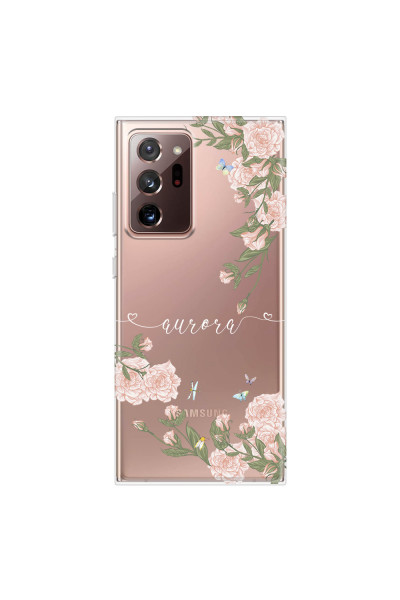 SAMSUNG - Galaxy Note20 Ultra - Soft Clear Case - Pink Rose Garden with Monogram White