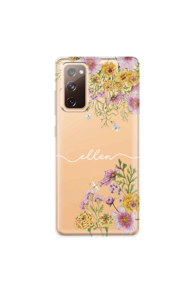 SAMSUNG - Galaxy S20 FE - Soft Clear Case - Meadow Garden with Monogram White